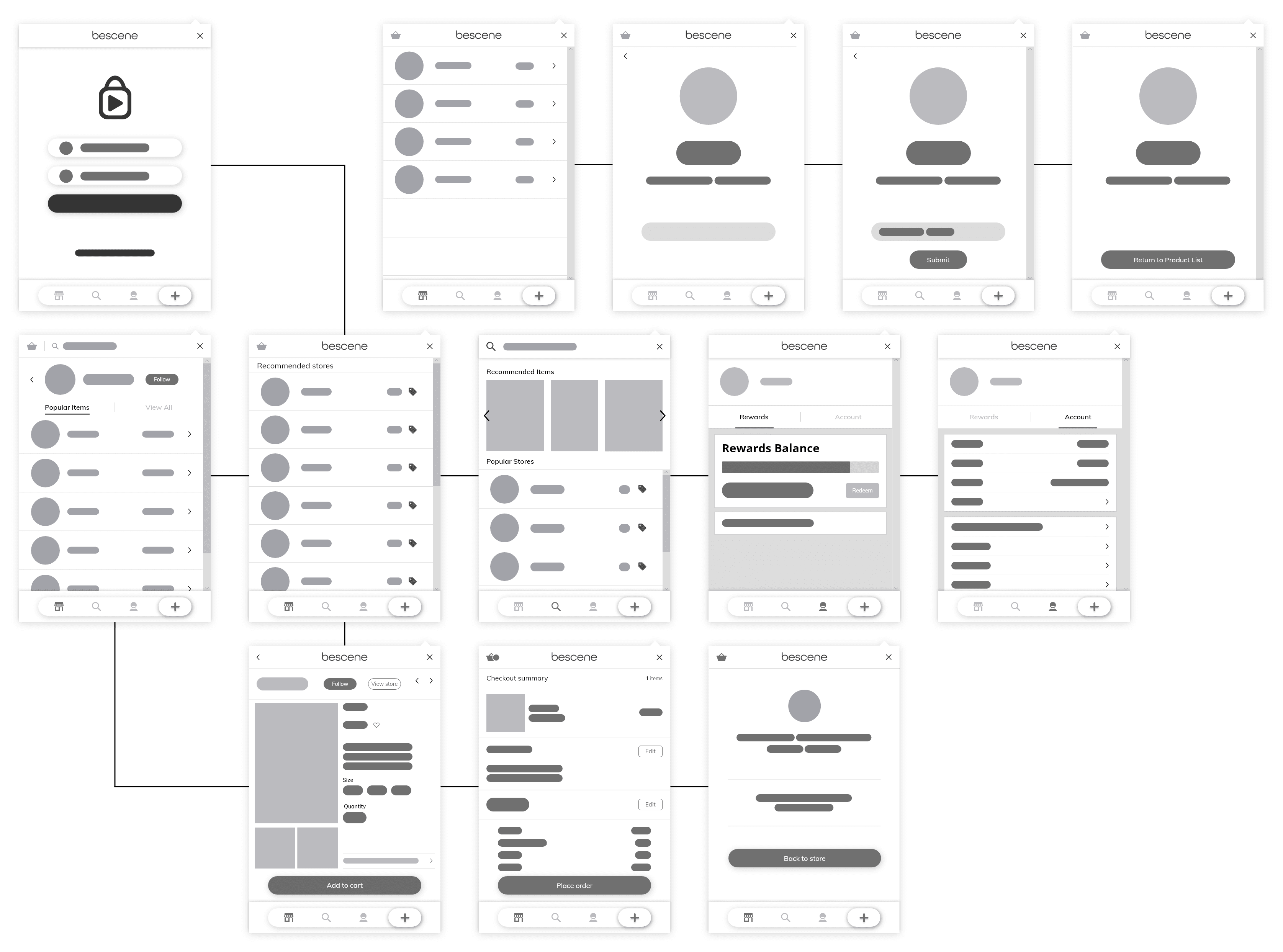 BeScene View low fidelity wireframes