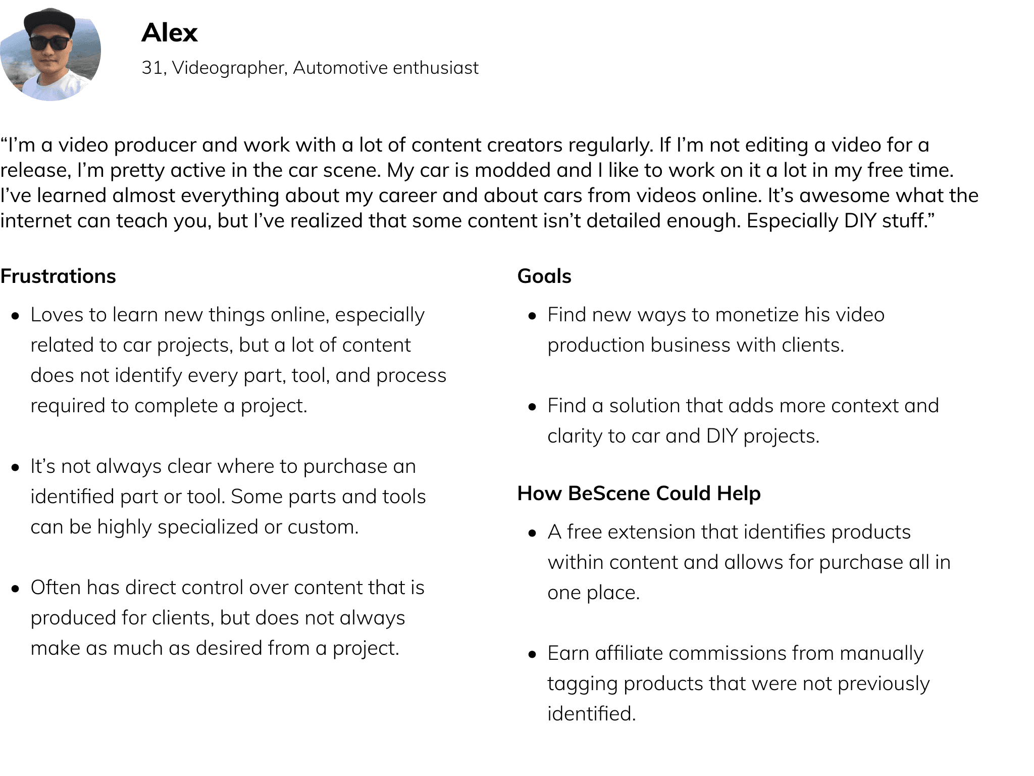 BeScene View user persona 2