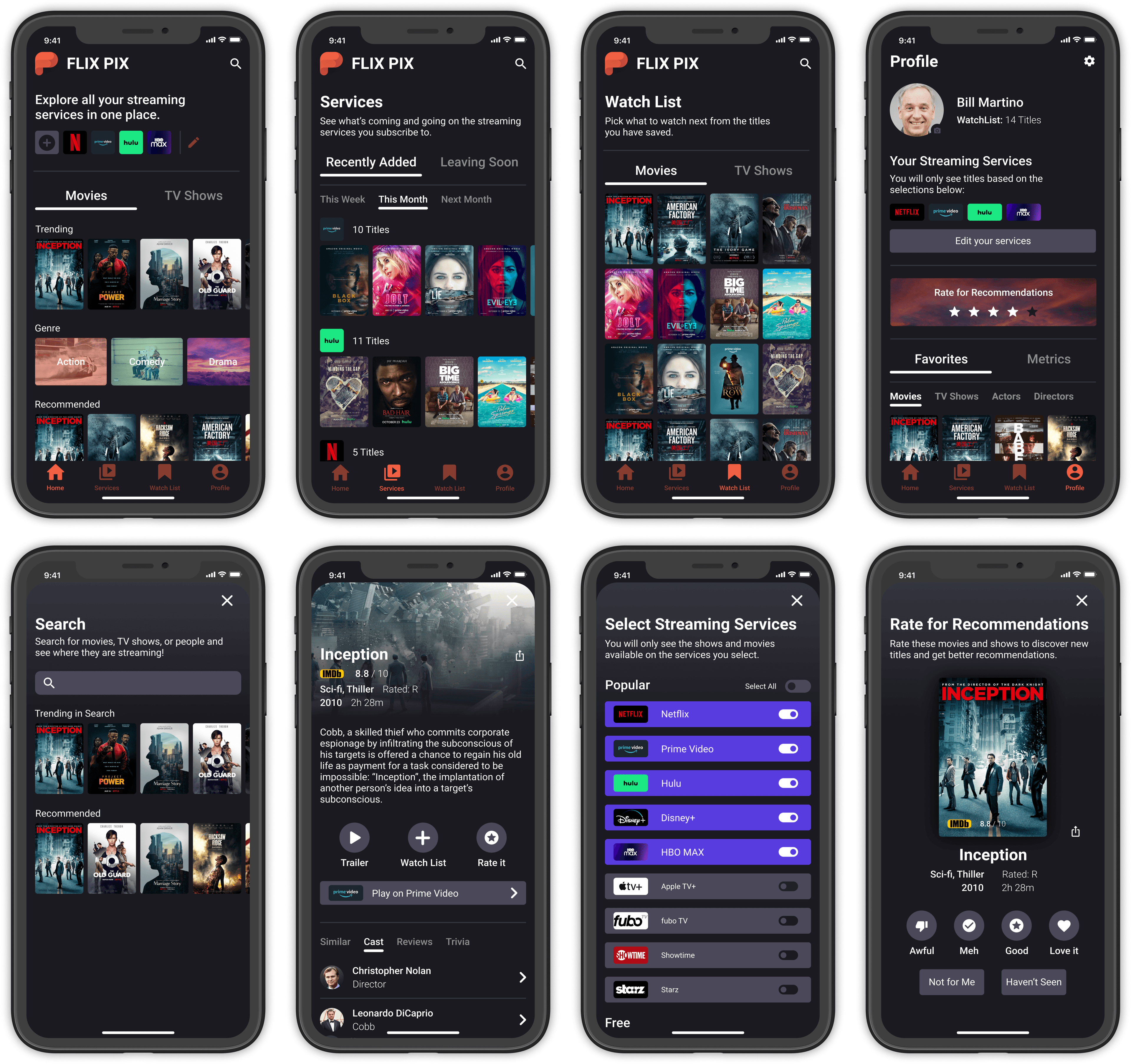 Flix Pix high-fidelity mockups