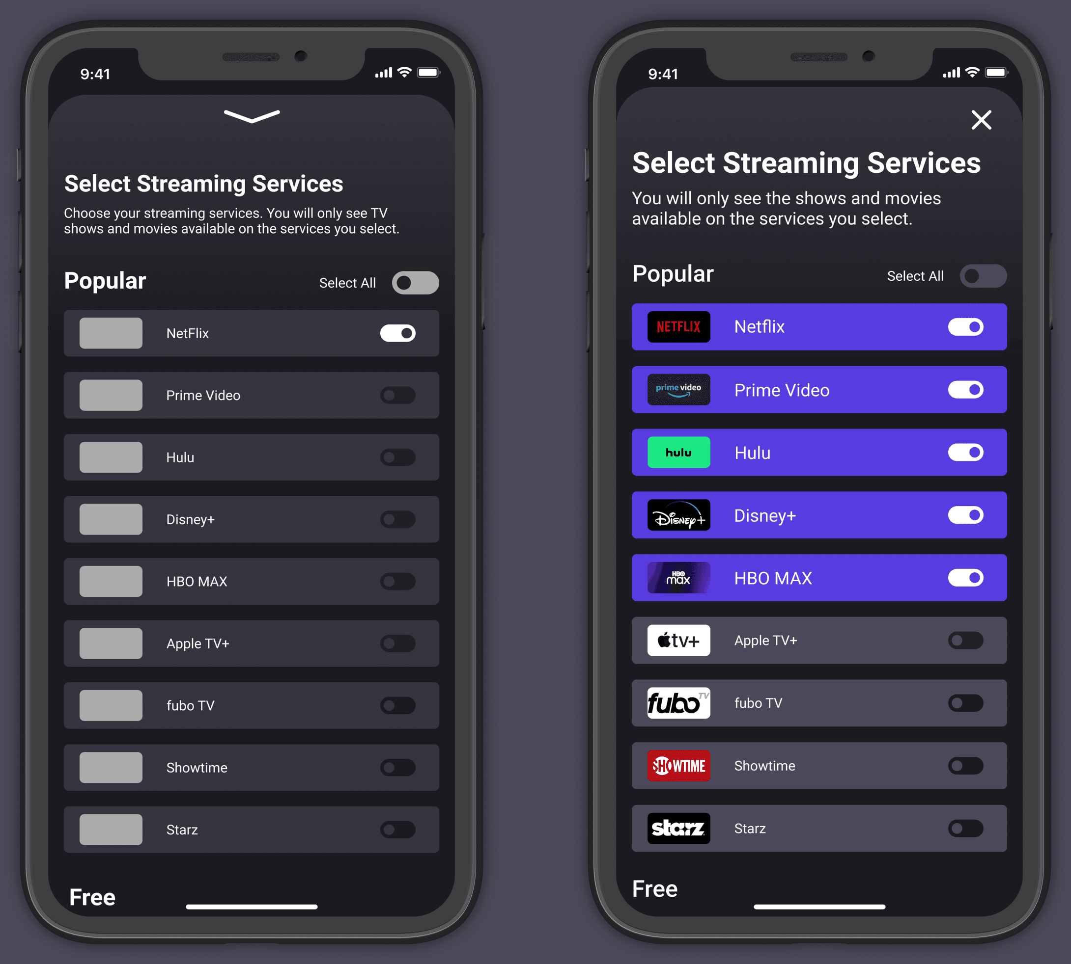 X button replacing down arrow for closing overlays