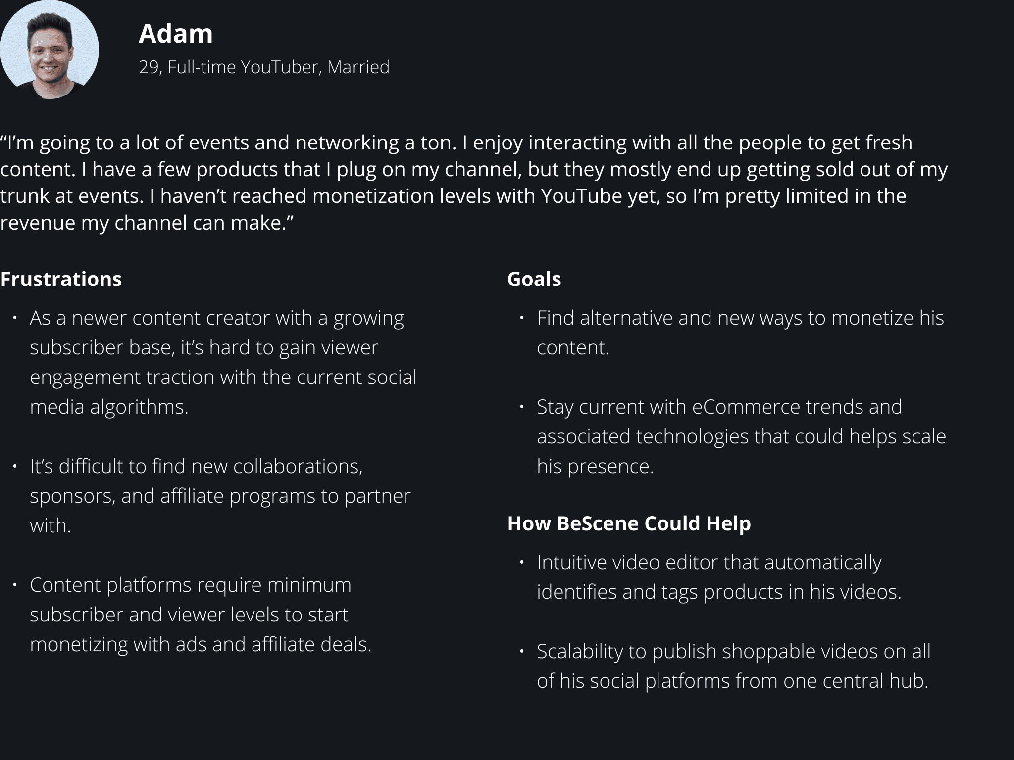 BeScene Studio user persona 1