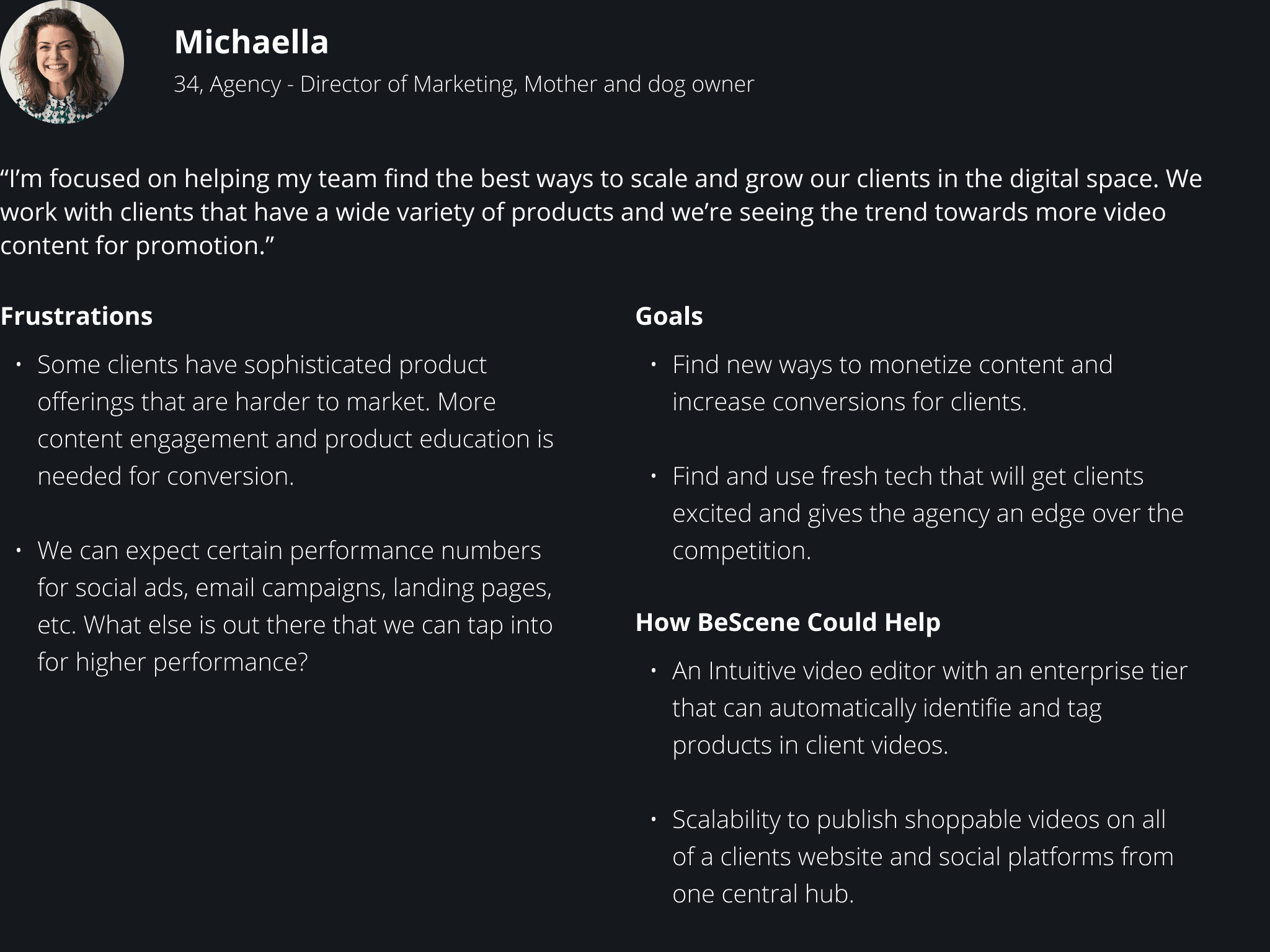 BeScene Studio user persona 2